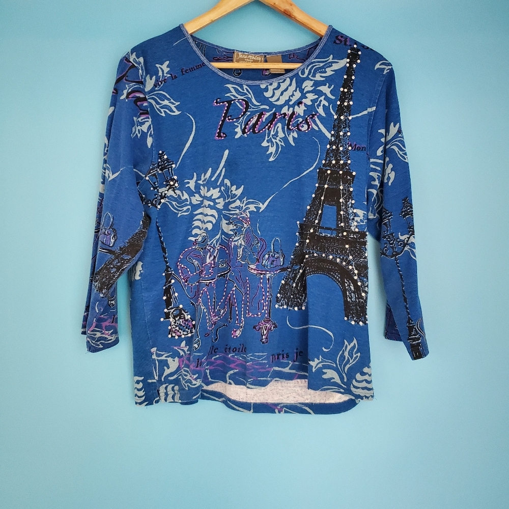 Jane Ashley Shrit Size 1X Cotton Paris 3/4 Sleeve